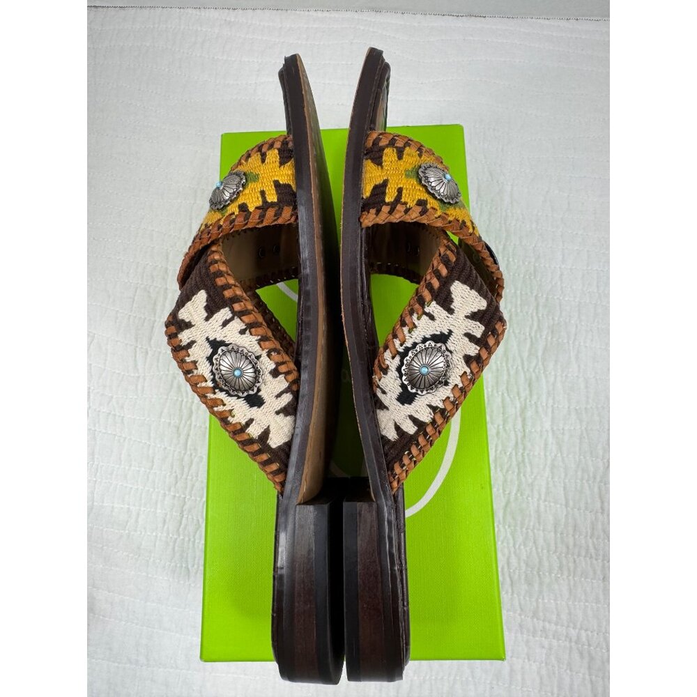 Sam Edelman Brown Multi Leather Embellished Slide Sandals - Picture 6 of 11